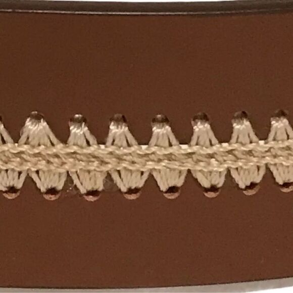 Western Belt Brown Beige Leather Adjustable Hook Eye Embroidered 36-40 - Picture 3 of 5